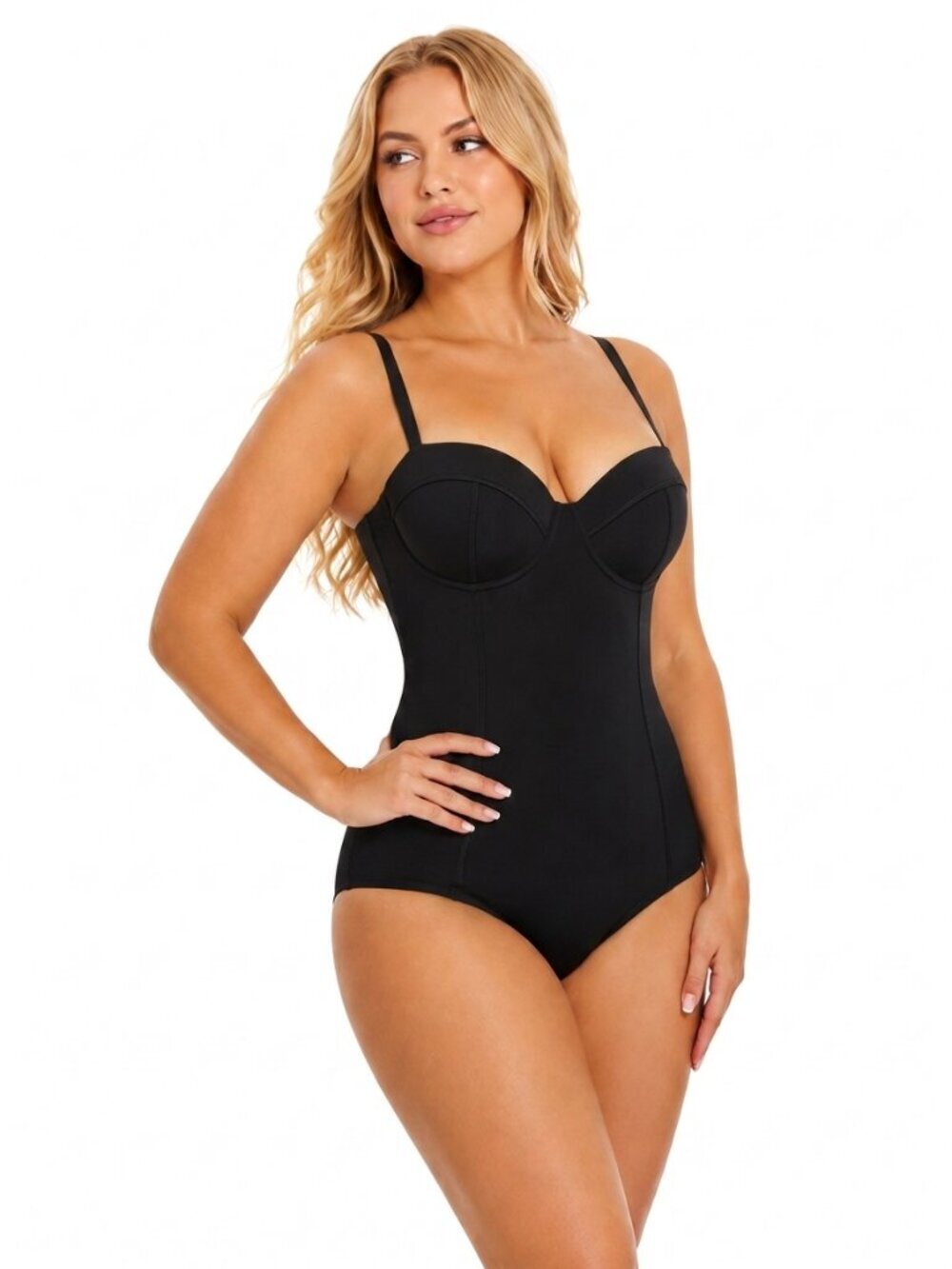 TA3 Lushy Swimsuit XL Hi Cut Reg/Long F/G Cup Black Corset Back Sculpt Waist New